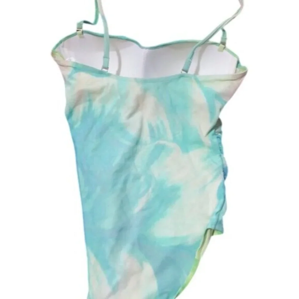 Louis Feraud ruched tie-dye one-piece swimsuit in blue & white marble in medium